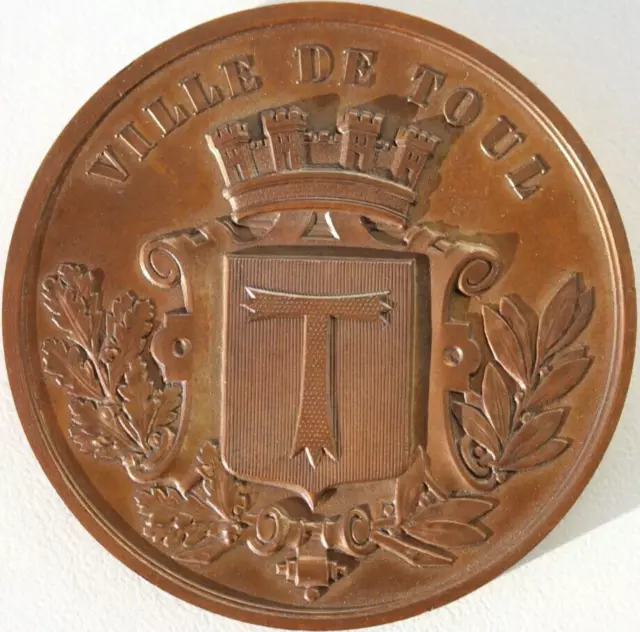 MEDAILLE DE TABLE EN BRONZE - VILLE DE TOUL - CONCOURS DE TIR - 1881 - 56 mm