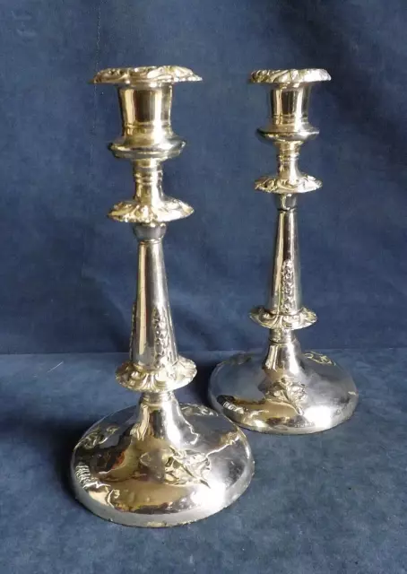 Superb PAIR Large 10" ~ ART NOUVEAU ~ SILVER Plated ~ CANDLESTICKS ~ c1890