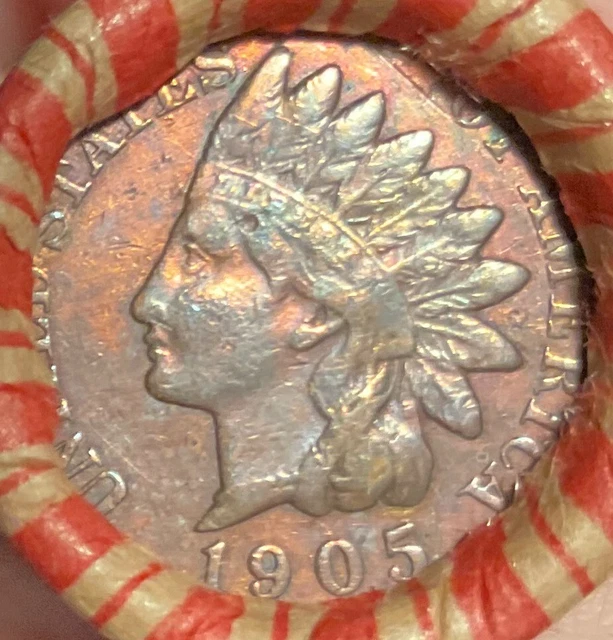Crimped & Sealed Wheat Pennies roll capped high grade 1905 Indian Head Cent #47