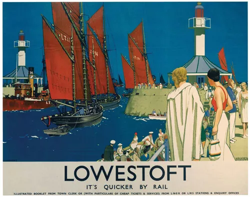 Vintage Lowestoft - It's Quicker By Rail Art Railway Travel Poster A1/A2/A3/A4