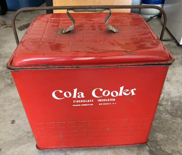 Vintage Cola Cooler Red Metal Fiberglass Insulated Poloron Products Ice Chest