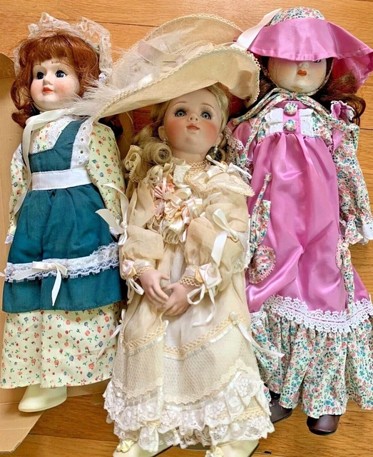 vtg porcelain 3 x DOLL LOT Jan Doehring Heritage antique bisque victorian baby