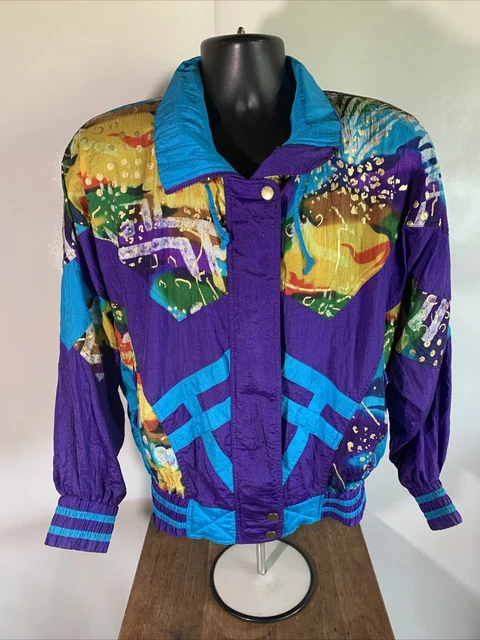 Vintage 1980s East West Retro Metallic Windbreaker Jacket Womens Size Medium