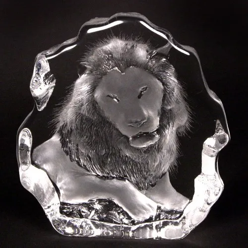 Swedish Etched Frosted Crystal Features a Lion MATS JONASSON
