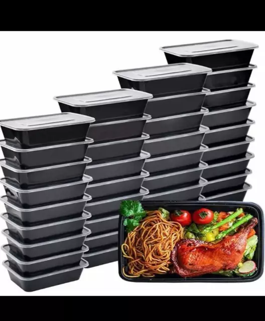 Black Takeaway Food Plastic Containers Microwave Freezer Safe Secure Lids