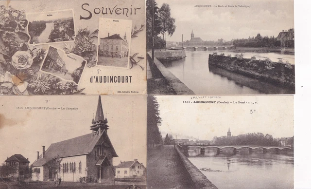 Lot de 4 cartes postales anciennes postcards AUDINCOURT DOUBS 1