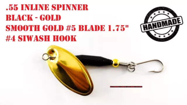 Inline Spinner .55oz BLACK-GOLD / Smooth 1.75" GOLD Blade / #4 Siwash Hook