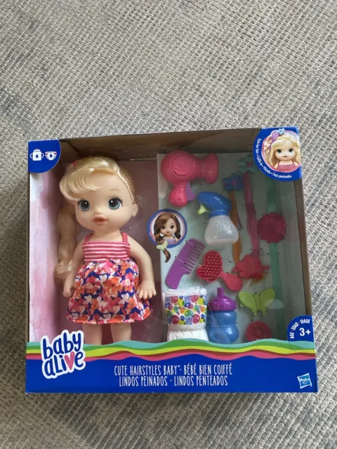NEW Baby Alive CUTE HAIRSTYLES Baby Blonde Doll Drink Wets Bottle Diapers Extras