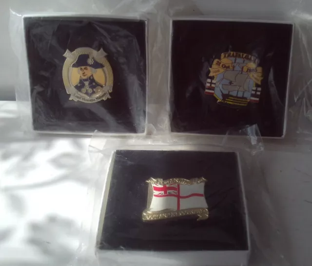 Lord Nelson / Trafalgar Enamel Pin Badges x 3 Danbury Mint New in Packs