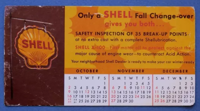Shell Oil Ink Blotter "Fall Change-Over" Vintage Calendar Oct-Dec Blotter S1
