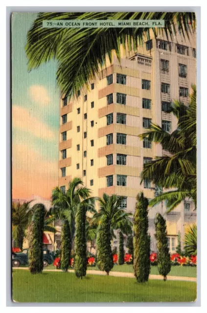 Miami Beach FL Florida An Ocean Front Hotel 75 Linen Postcard Posted 1939