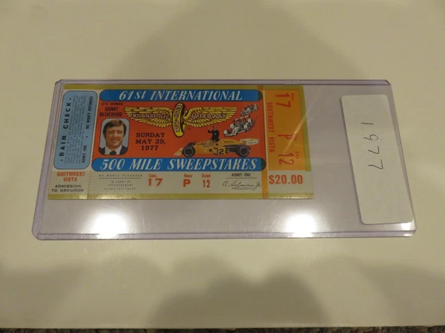1977 Indy 500 Ticket Stub - Johnny Rutherford pictured.
