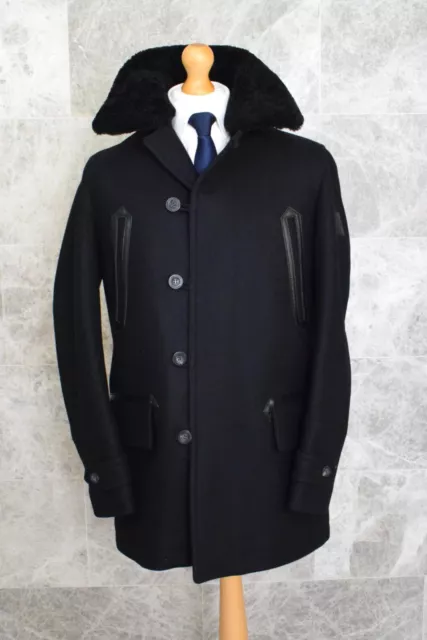 NEW BELSTAFF NAVY Melton Wool Shearling Pea Coat 1350 Size 48