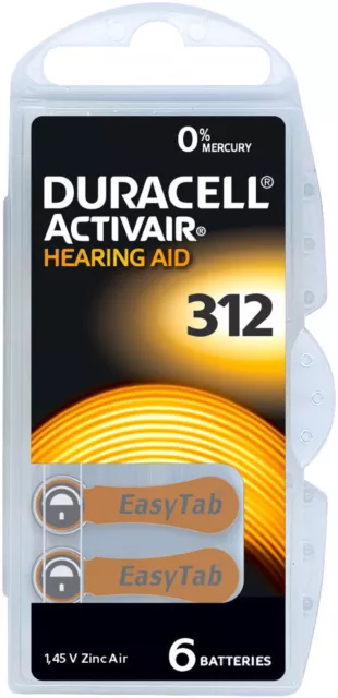18 x Duracell Activair Hörgerätebatterien 312 Hearing AID 24607 6134 3 Blister