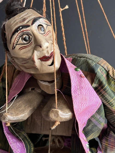 Vintage Asian Burmese Folk Art Wooden Puppet Marionette Doll