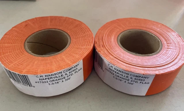 Lot Of 2 C H Hanson 17022  Flagging Marking Tape Orange - 300' x 1-3/16" each