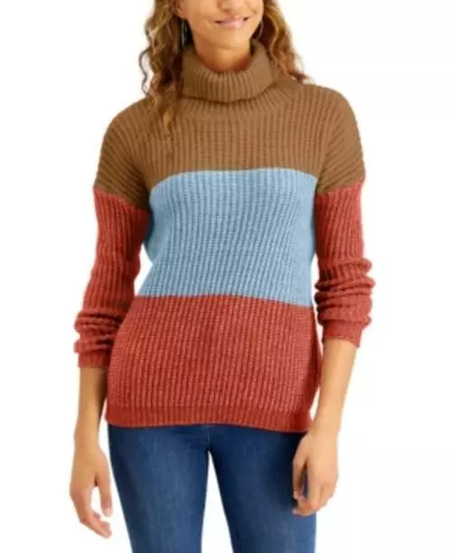 MSRP $44 Planet Gold Juniors' Colorblocked Turtleneck Sweater Multicolor Size XL