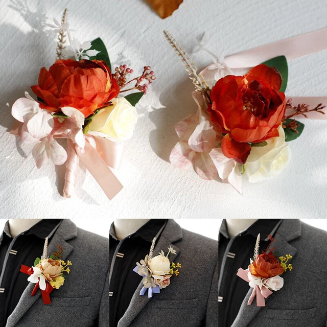 Wedding Bridal Corsage Wrist Flower Bracelet Bridesmaid Boutonniere Brooch Party