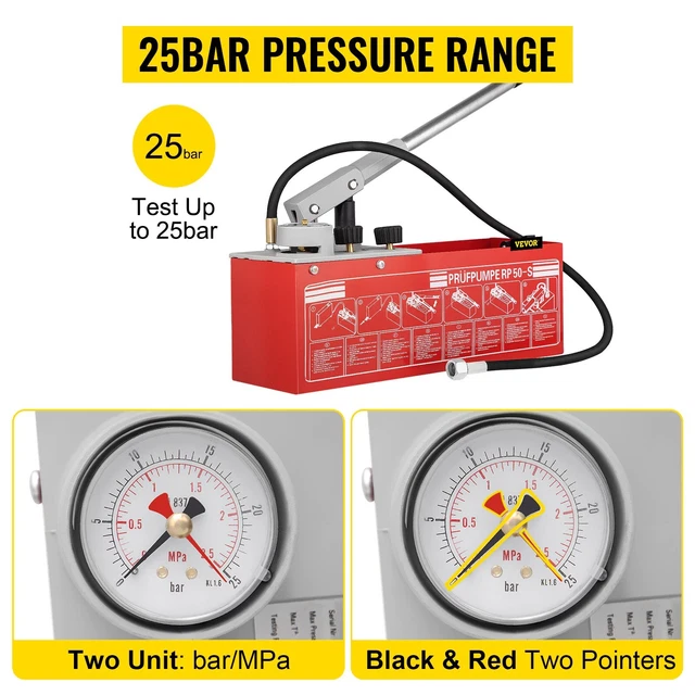 VEVOR Hydraulic Manual Pressure Test Pump Hydrostatic Water Pressure Tester 25BA VEVOR Hydraulic Manual Pressure Test Pump Hydrostatic Water Pressure Tester 25BA