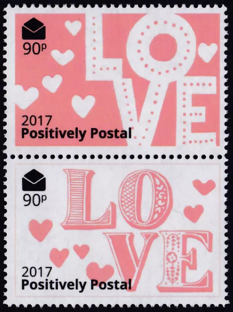 Positively Postal unmounted mint arti stamps x 2 Valentine LOVE Pink White