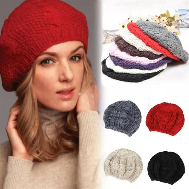 Girl Vintage Elegant Ribbed Beret Hat French Artist Cap Knitted Cap Painter Hat