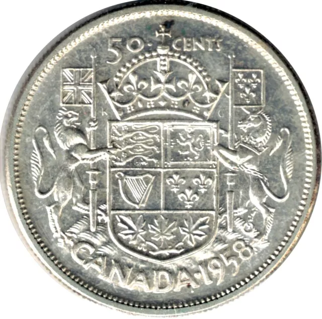 1958 Dot Canada 50c Fifty Cents Silver - Elizabeth II - AU Condition