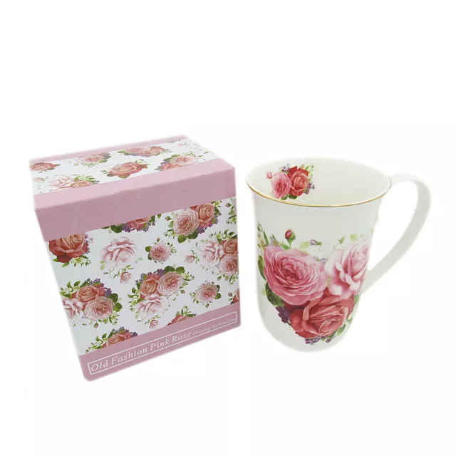 Old Fashion Pink Rose Coffee Tea Mug w Handle Cup Flower 405cc Fine Bone China