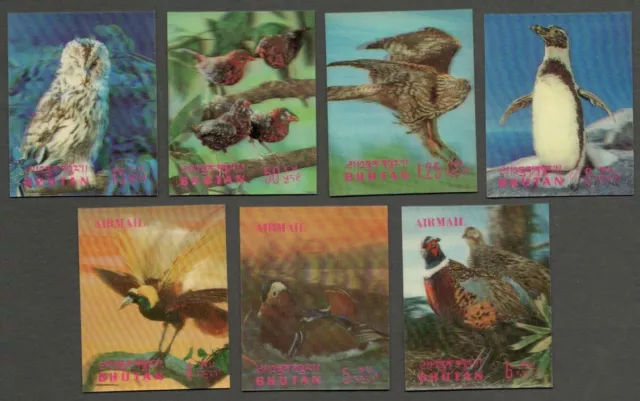 AOP Bhutan 3D stamps 1969 Birds 7v