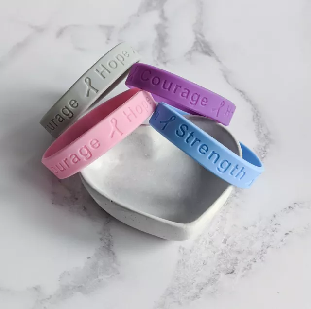 (X2) Hope Faith Courage Strength Breast Cancer Awareness Motivational Bracelet