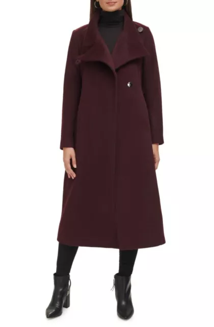 NWT KENNETH COLE Belted Wool Blend Wrap Coat in Burgundy