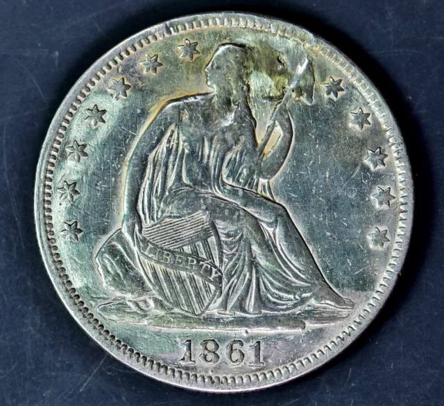 Historic Civil War Silver Coinage. HIGH DETAIL 1861 SEATED LIBERTY HALF DOLLAR