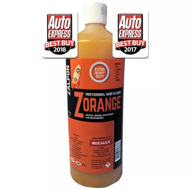 ROZALEX Zalpon ZOrange - Pulitore mani extra resistente con pomice bottiglia da 1 ltr
