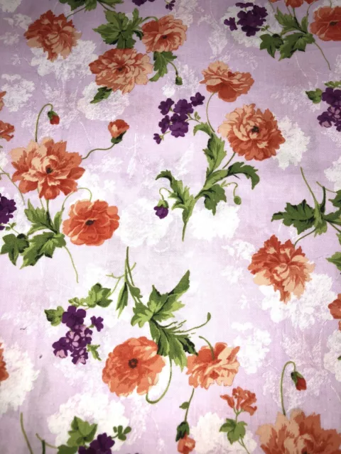 Orange Flowers Floral On Light Purple Print Cotton - 1/3 Yard Third Already Cut