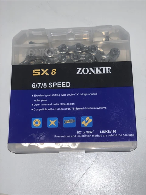 Zonkie SX8 Speed 6/7/8 Kette Fahrradkette 1/2" x 3/32", 116 Glieder