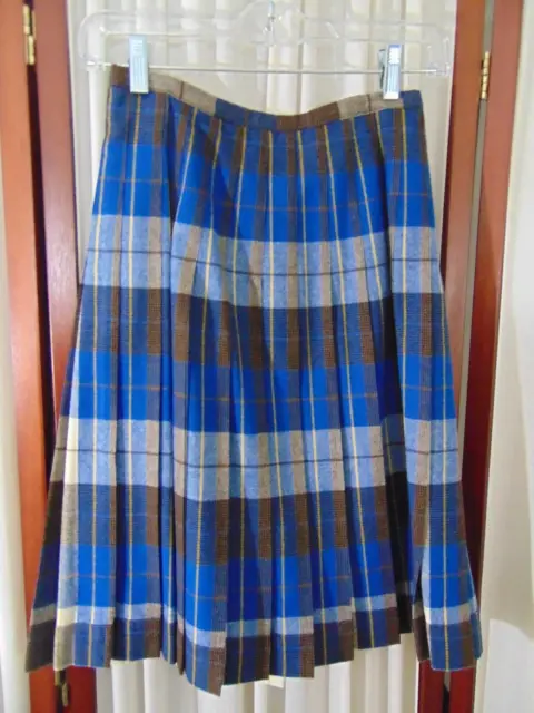 1950's Girl's Blue Wool Plaid SKIRT- M- VG- CLASSY- SALE