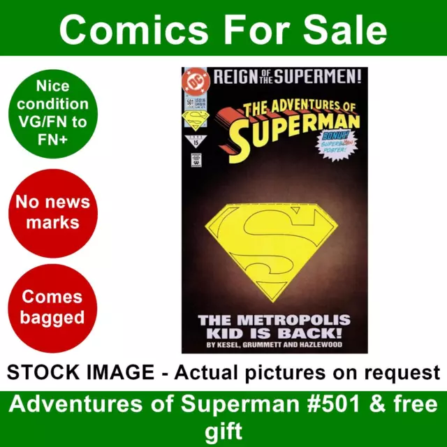 DC Adventures of Superman #501 & free gift comic - VG/FN+ Jun 1993 - & Poster