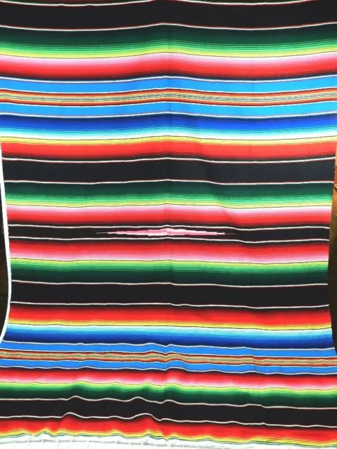 Saltillo Serape Mexican Southwestern Fringe Blanket 80”x49" Multi Color