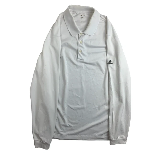 Adidas White Long Sleeved Polo Cricket Shirt For Mens Size L