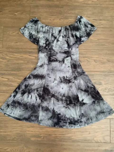 One Clothing Tie Dye Black Gray Off The Shoulder Dress Small