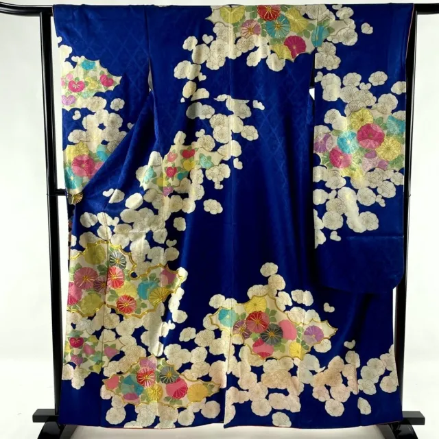 Japanese kimono SILK"FURISODE" long sleeves, Gold thred , Embroidery, 5' 3".3267