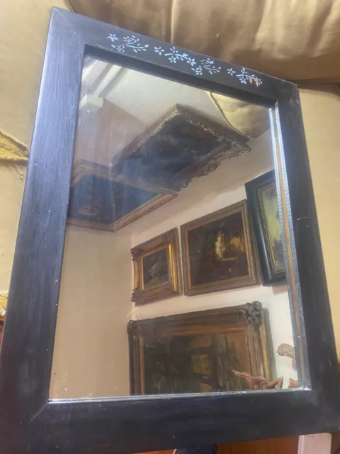 Vintage Black Painted Wood Framed Wall Mirror - 20.0" W x 26.0" L x 0.5" D