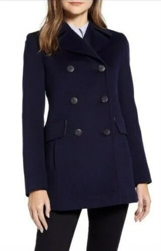 Fleurette Womens Size 6US Navy Blue Wool Coat