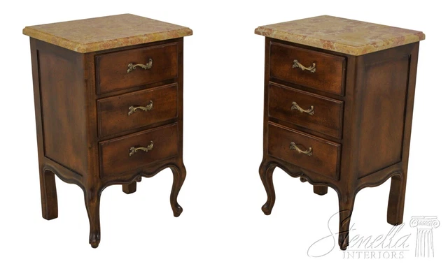 59183EC: Pair ZICHELE Italian French Style Marble Top Nightstands