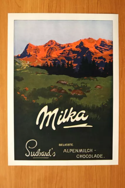 WIZ14g) XL Reklame Milka Suchard Alpenmilch Schokolade 1914 Werbung 28x38cm