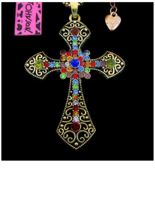 Betsey Johnson Multi-color Retro Crystal Rhinestone Cross Necklace #2876