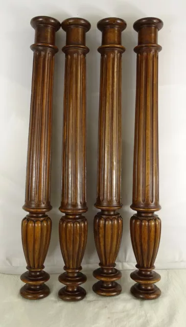 24." French Antique FOUR Carved Wood Trim Posts Pillars Columns Walnut