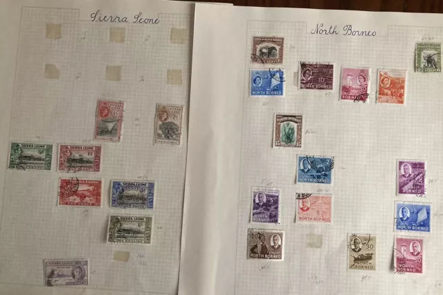 british commonwealth Sierra Leone/Borneo 23 Used stamps On Two Pages (lot 540)