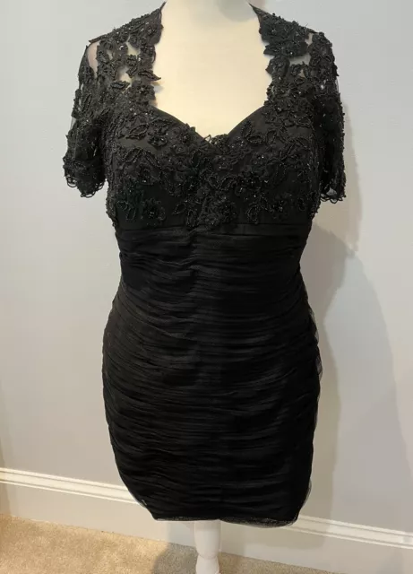 Jovani Black Beaded Womens Size 14 Cocktail Short Cap Sleeve Dress