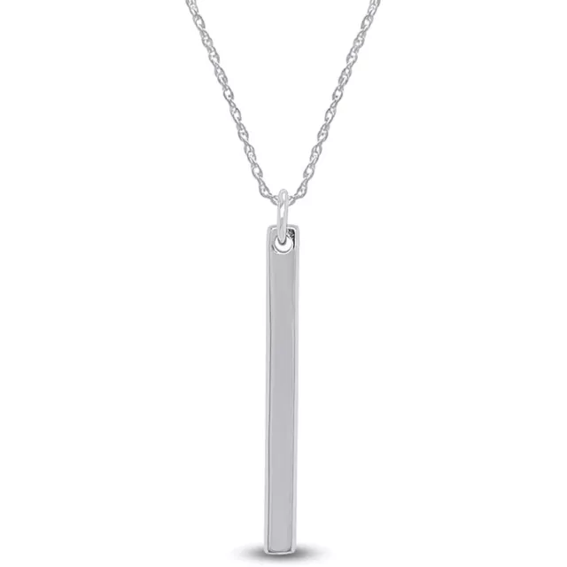 Vertical Bar Pendant Necklace With 18" Chain in 14k White Gold Plated