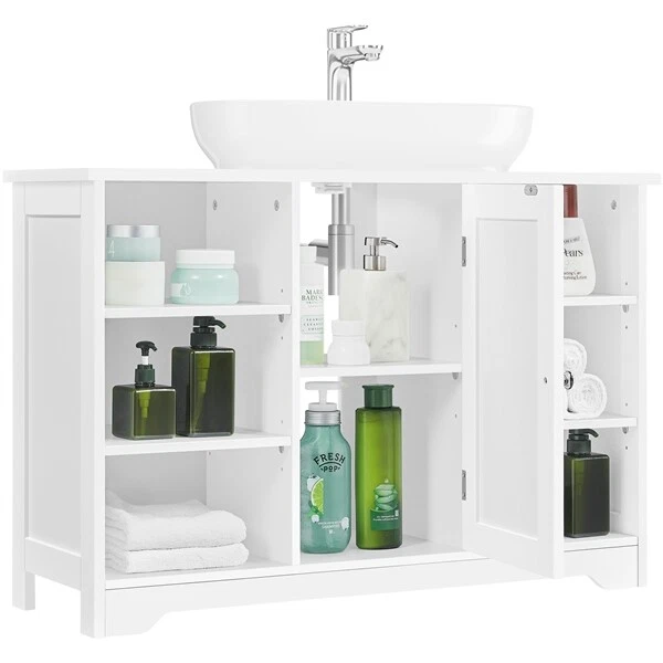 Meuble Sous Lavabo Salle De Bain - Armoire Basse 2 Portes Blanc 57x33x60 Cm Avec Rangement